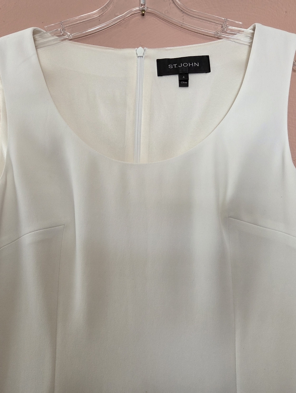 ST.JOHN White Silk Lined Sheath Dress Sleeveless Midi Size 4 - Picture 4 of 7